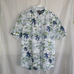 Retrofit Blue Button Shirt with Island Themed Pattern